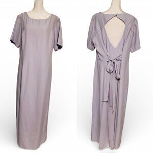 Vintage 80s Pastel Purple Short Sleeve Open Back Maxi Dress Lavender Spring